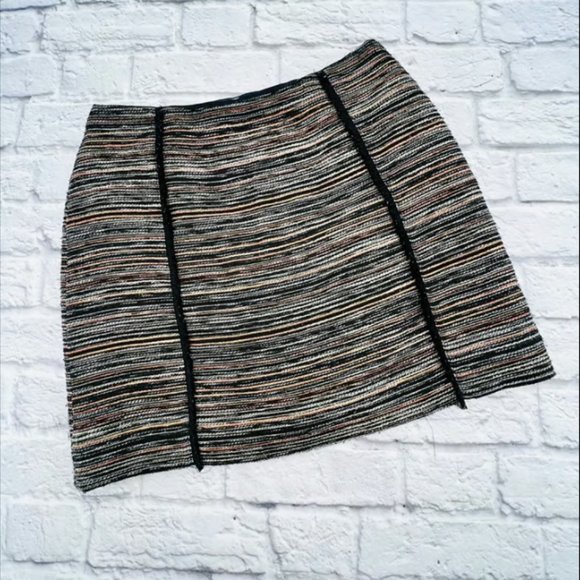 Tory Burch Accessories - Loft Pencil Mini Skirt Women's Size 6 Black White Orange Striped Pull-On Lined